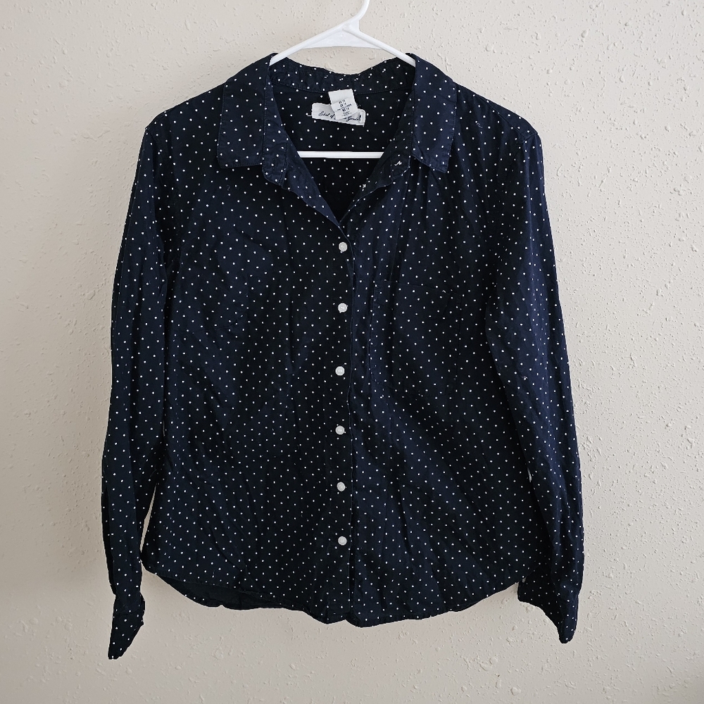 L.O.G.G Women's Navy Polka Dot Button Down Shirt